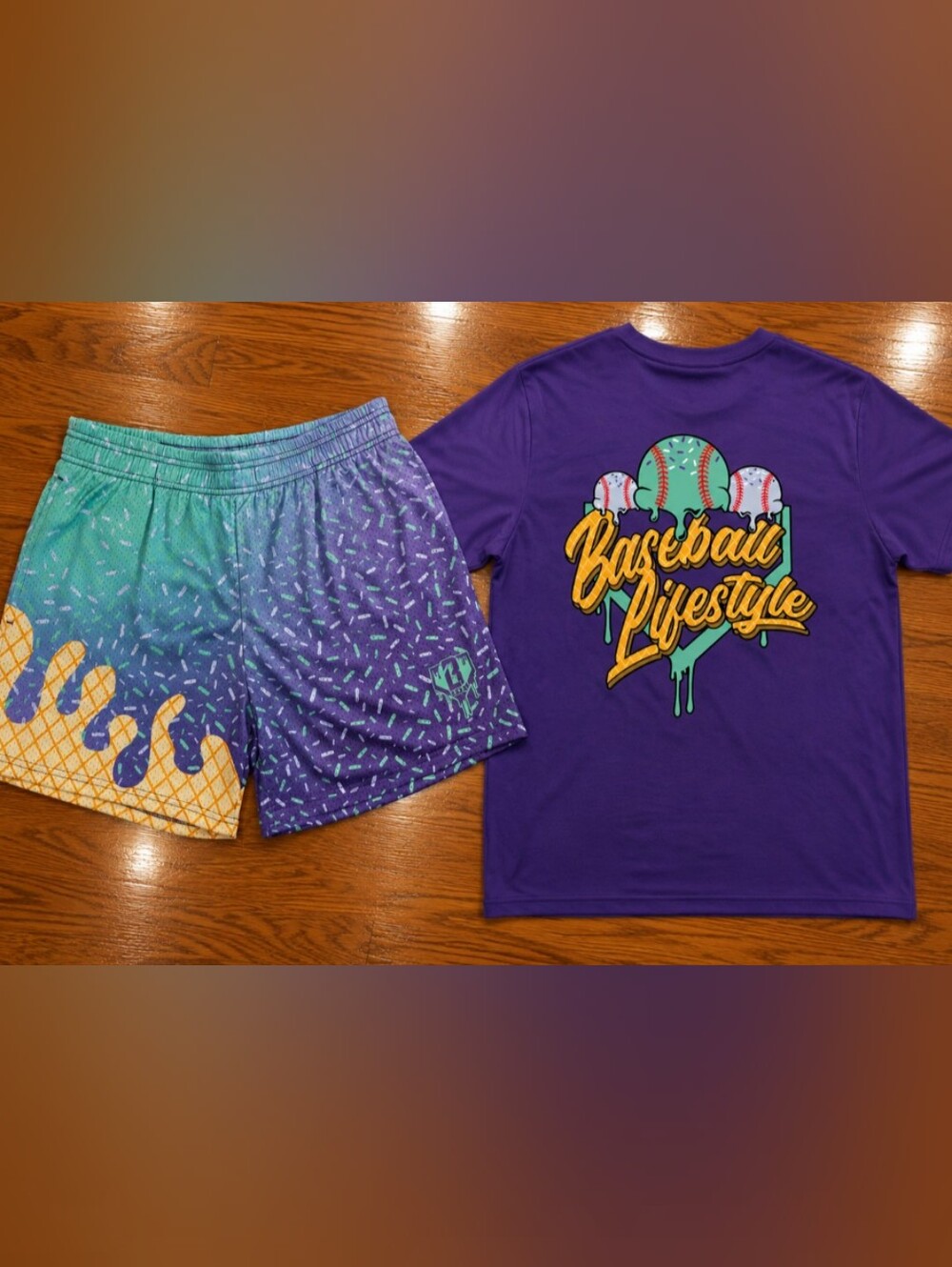 NEW Baseball Lifestyle 101 Grape Galaxy Ice Cream Tee And Shorts Men's Size M
